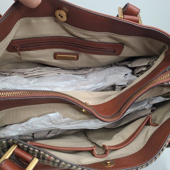 NWT ROSETTI Brown Hunter Plaid Tweed Kayla Satchel Shoulder Bag Purse Handbag - Picture 11 of 13